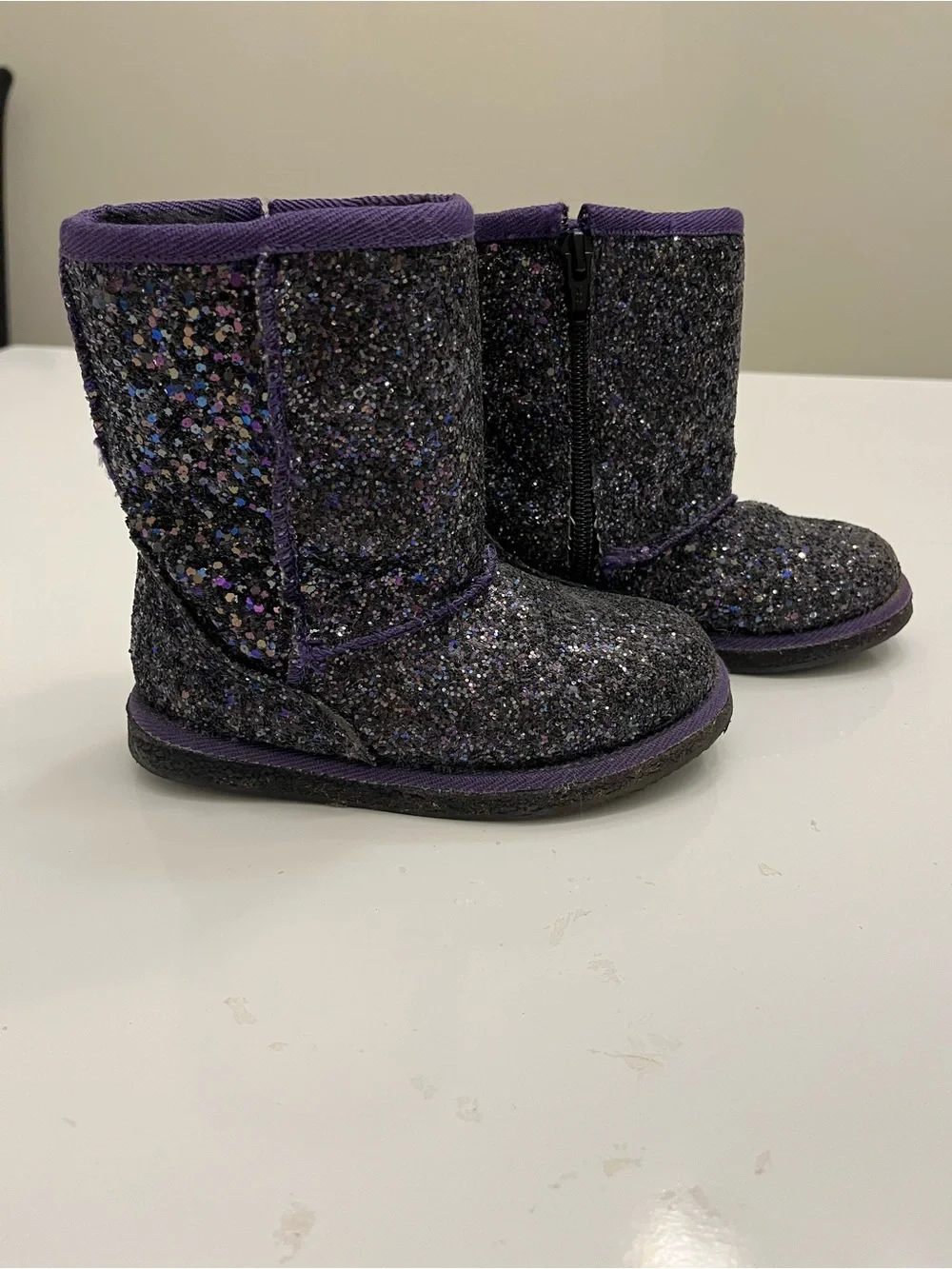 Kids Glitter Purple Mid-Calf Boots Size 9